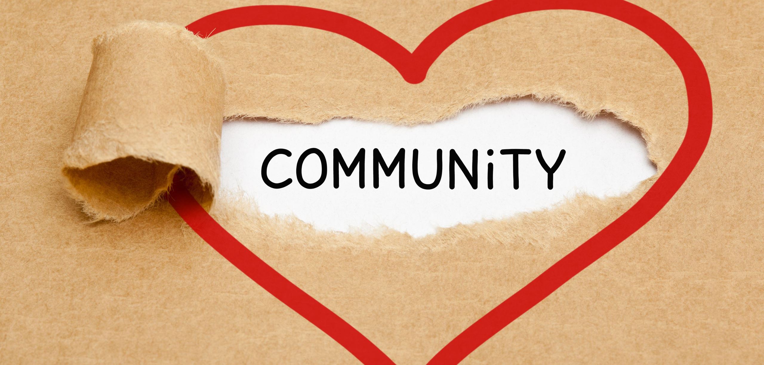 The word "community" inside of a heart shape